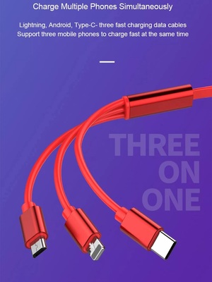 3in1 Travel Charging Cable Pink