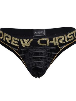 ANDREW CHRISTAIN Plush Sheer Stripe Thong w/ Almost Naked Black