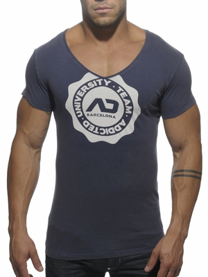 Addicted V-Neck Stamp T-Shirt Navy