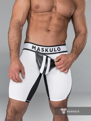 Maskulo Men's Fetish Shorts Codpiece White/Black (CRR)
