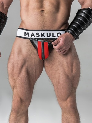 Maskulo Men's Fetish Jockstrap Detachable Codpiece Red/Black