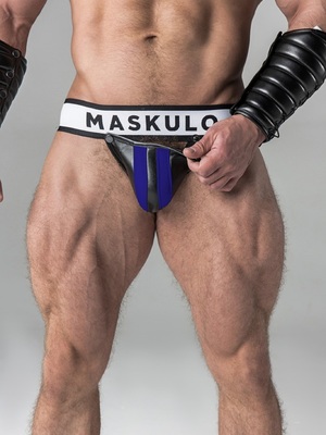Maskulo Men's Fetish Jockstrap Detachable Codpiece Royal Blue/Black