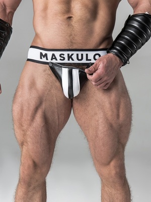 Maskulo Men's Fetish Jockstrap Detachable Codpiece White/Black