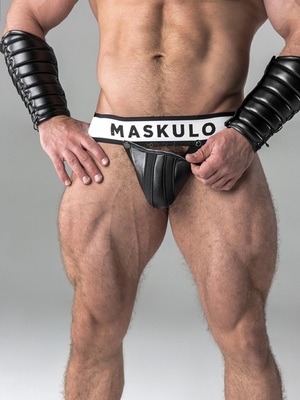 Maskulo Men's Fetish Jockstrap Detachable Codpiece Black