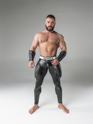 Maskulo Men's Fetish Leggings Codpiece Zipped Rear Camo Black
