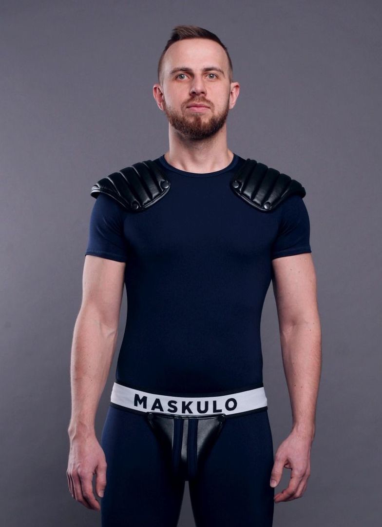 Maskulo Men's Fetish T-Shirt Spandex Shoulder Pads Navy Blue/Black Maskulo  