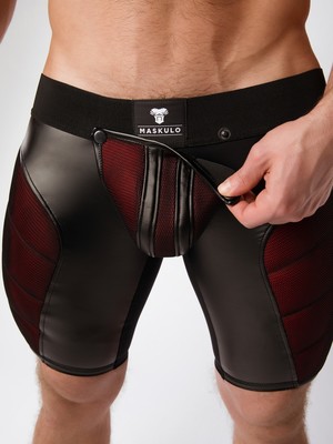 MASKULO Armored Color-Under Men's Fetish Shorts Zipped rear Red